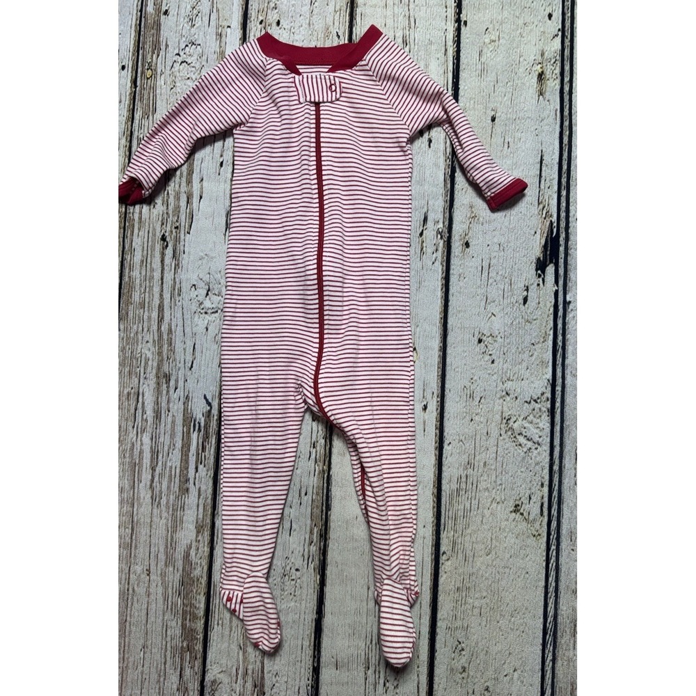 Lake Pajamas Baby Boy Girl Sleeper in Red Stripes 6-9 Month Pima Cotton